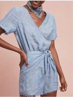 Sanctuary Anthropologie chambray wrap romper size small